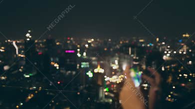 Pretty lady shot night cityscape panoramic view