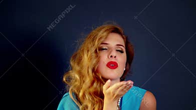 Kiss air sending flirting charming woman.