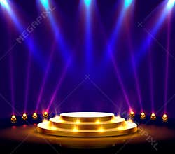 Stage podium with lighting, Stage Podium Scene with for Award Ceremony on blue Background.