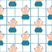 Seamless pattern with cactus in pot on stripe background. Design for fabric, textile print, wrapping paper