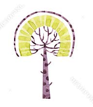 Watercolor fairy tale nursery tropical cute forest tree. Autumn, spring, summer tree. Cartoon hand painted style of