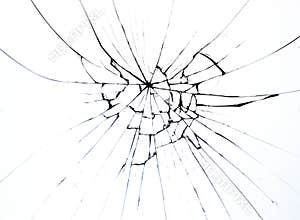 Broken glass on window isolated crack on white background. Cracks concept for design