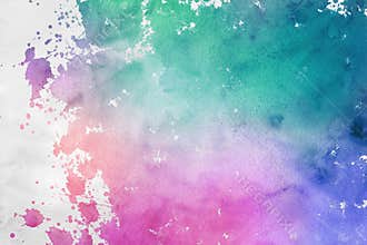greenish blue and pink watercolor colorful bright ink and watercolor textures brushed painted abstract background. brush stroked