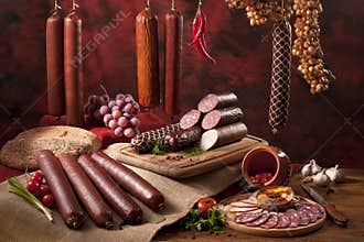 A composition of different sorts of sausages