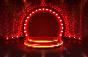 Show light, Stage Podium Scene with for Award Ceremony on red Background.