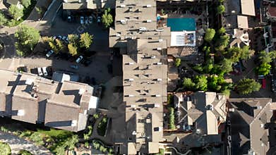 Buildings in Vail, Colorado. Aerial view on a beautiful summer morning, revealing city landscape
