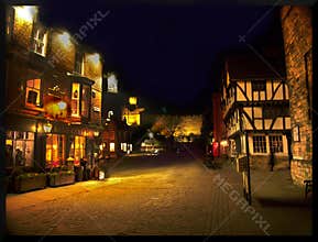 The historic Lincoln town centre at night. Lincolnshire, UK