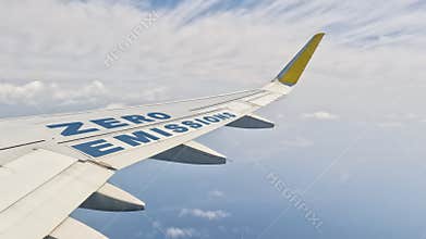 Commercial aircraft wing with zero emissions on it