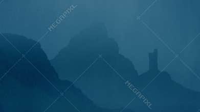 Rain Storm On Castle In The Mountains Fantasy Scene