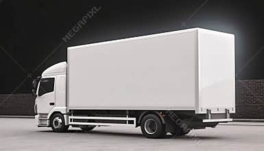 Cargo truck with blank side mock up on gray background, AI generated