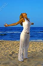 Relaxation exercise on beach