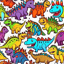 Generative AI Dinosaurs Seamless Pattern  Cartoon-