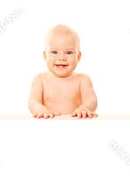 Happy baby holding white board