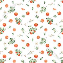 Watercolor seamless pattern. Hand painted illustrations of oranges, grapefruits, tangerines with green leaves, branches
