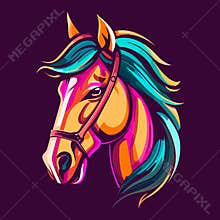 Abstract picture of a horse\'s head. Horse riding school. Cartoon vector illustration. isolated background, label, sticker