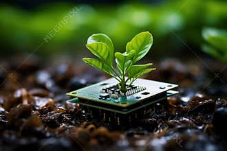 Plant growing from processor grow nature computer hardware ecology sustainable eco-friendly technology tech modern