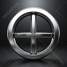 a silver cross in a circle on a black background