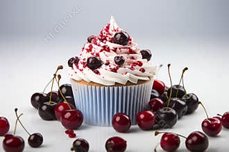 delicious cupcake with cream and cherry. Christmas cupcake. free space