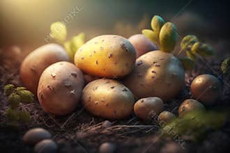 Food illustrations, potato, ai art. Generative ai