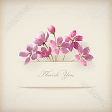 Floral spring vector Thank you pink flowers card