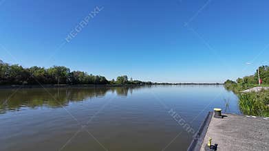 View of the Danube, a river that flows through Bavaria with fields and meadows on the banks