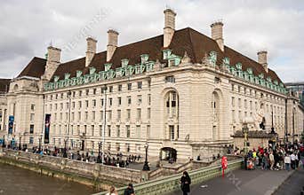 London, England: County Hall and Westminster bridge: