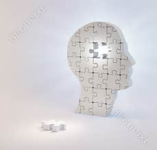 A head build out of puzzle pieces missing a single piece