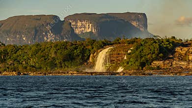 Hacha waterfall in the lagoon of the Canaima national park before the storm - Venezuela