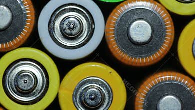 Batteries top view macro, batteries for recycling