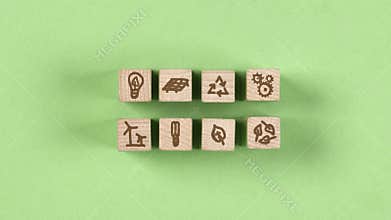 Wooden Blocks with Ecology and Environment Icons