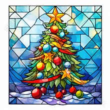 stained glass Christmas Tree with presents
