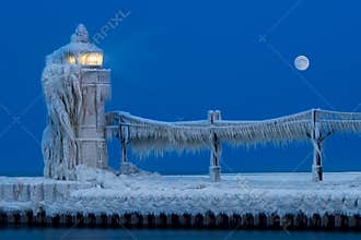 Lighthouse Ice Sculpture at Night