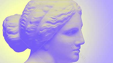 Modern creative concept video 4K with colored graphic sculpture. GIF animation with antique statue head in glitch style