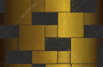 Luxury black golden metal gradient background with distressed mosaic, tile, paving stones texture