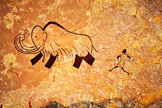 Cave painting of primitive hunt