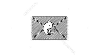 Black line Yin Yang and envelope icon isolated on white background. Symbol of harmony and balance. 4K Video motion