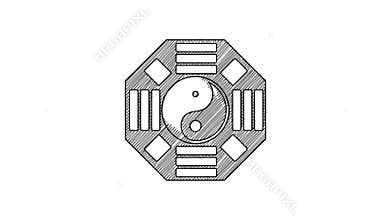 Black line Yin Yang symbol of harmony and balance icon isolated on white background. 4K Video motion graphic animation