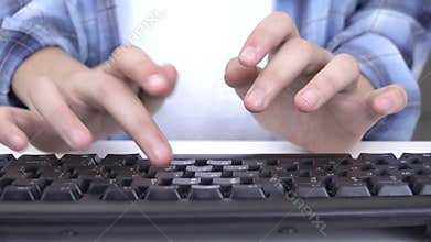 Child Browsing Internet on Computer, Kid Studying Typing, Writing in Coronavirus Pandemic, Girl Learning Online School Education