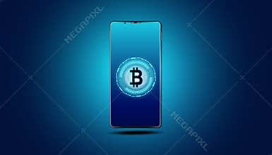 phone with bitcoins in the phone is the concept of accessing Bitcoin Financial technology use