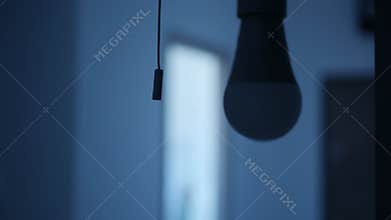 Turn Off the Light in a Dark Room, Woman Turning the Light Off a Led Bulb, Girl Turns the Light Off at Home, Pull Switch On Off