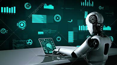 Futuristic robot artificial intelligence huminoid AI for industrial factory