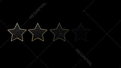 Glowing metallic stars with gold border transition, 5-star rating animation Swipe transition.