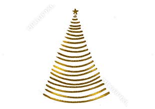 Hand drawn golden glitter oil brush stroke Christmas tree with star isolated on png or transparent background. Graphic
