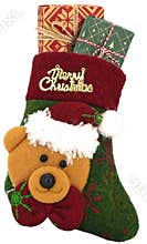 Xmas Christmas Polar Bear Stocking with gifts presents isolated on white transparent background PNG