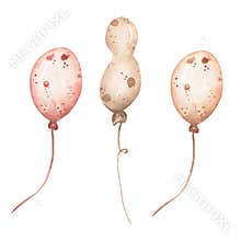 Watercolor cute party balloons clipart set. Kids birthday illustration , children card design