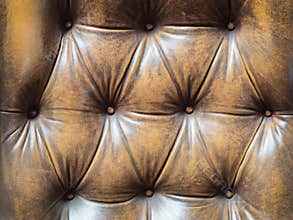 Detail of an old brown couch with buttons