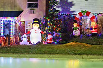 Decorating the facades of houses for Christmas and New Year.