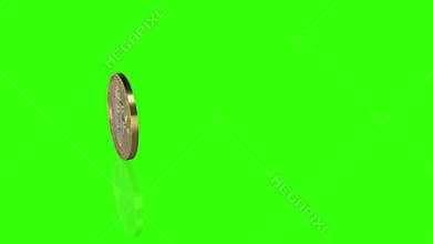 Spinning bit coin green screen with reflection