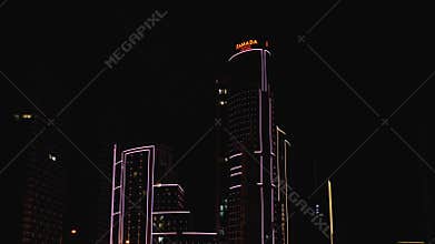 Ramada Plaza Hotel in the center of the Georgian resort town of Batumi. City night scenes.