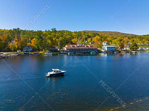 Alton Bay aerial view in fall, NH, USA
